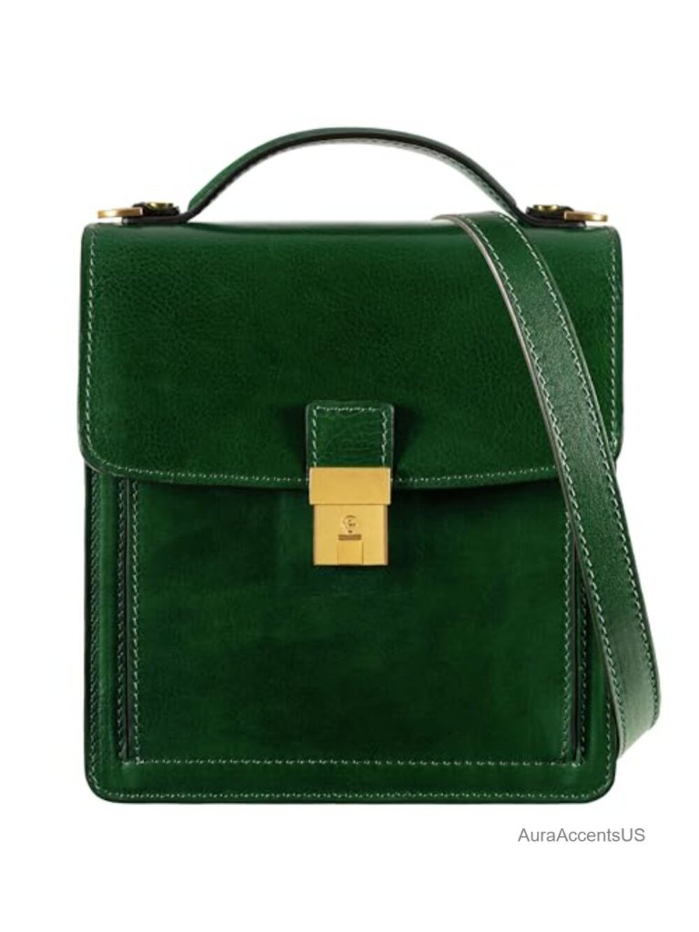 Leather Briefcase Crossbody Bag Full-Grain Cowhide Messenger Italian